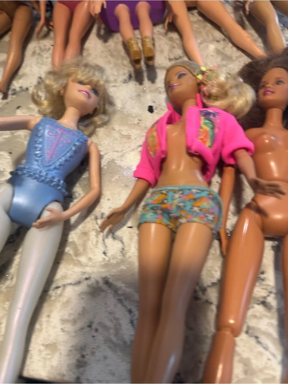 Fashion Doll Lot – Mixed Skin Tones with Pink and Purple Outfits vintage dolls